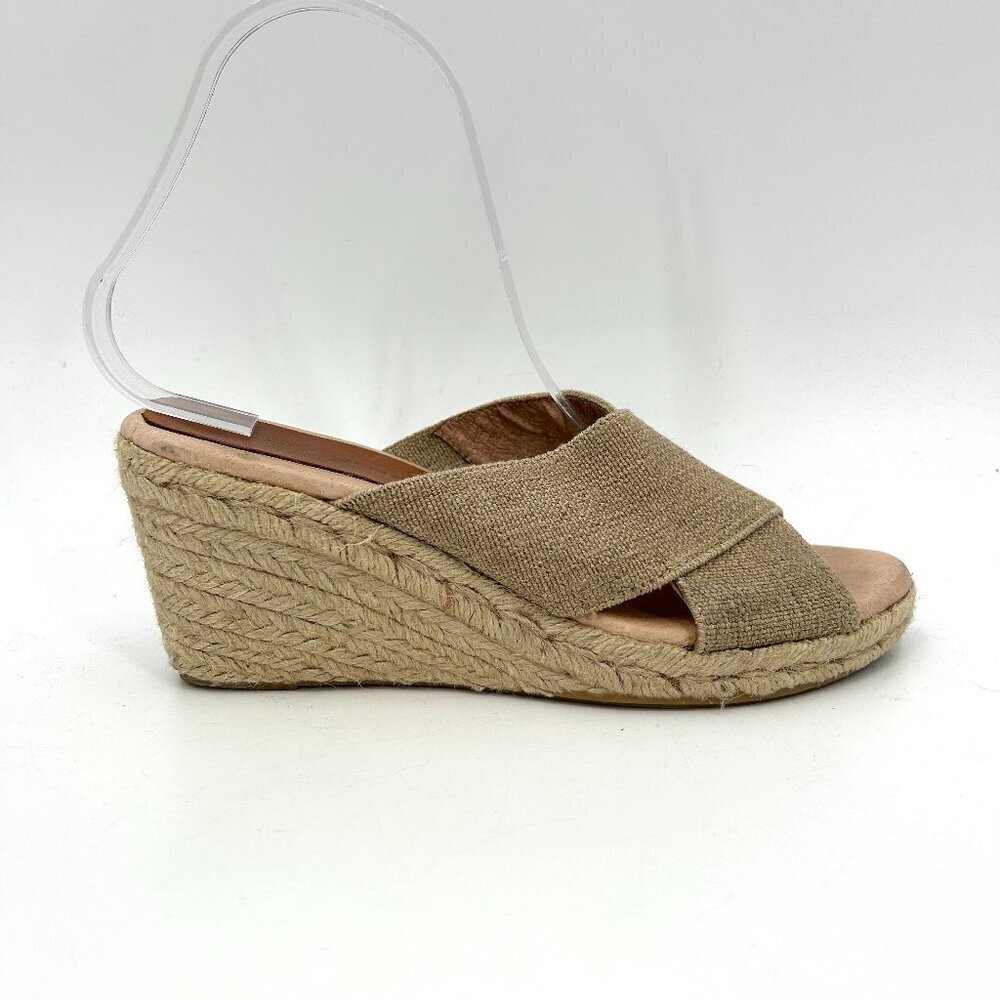 PATRICIA GREEN Tan Nude Canvas Open Toed Espadrille Wedges Shoes Size 6